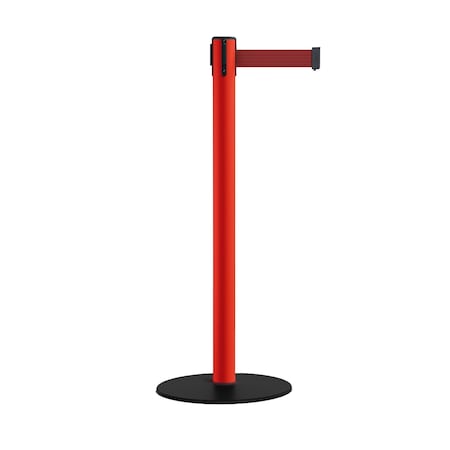 Montour Line Retractable Belt Stanchion, Low Base, 2.5" Red Post 11' Maroon Belt S400-RD-MN-110